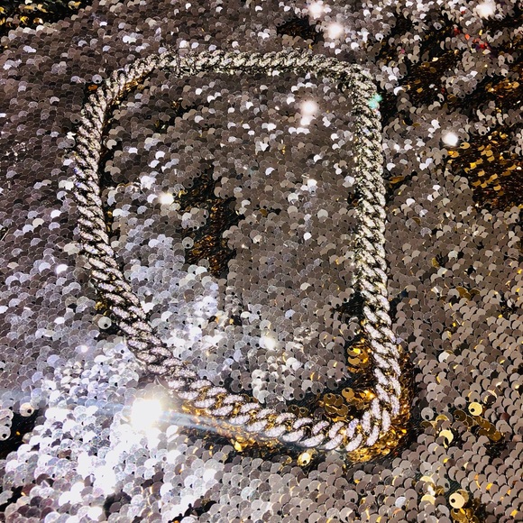 Cuban link chain for men, VVS clarity zircon crystals, heavy 10k gold vermeil - Picture 3 of 7